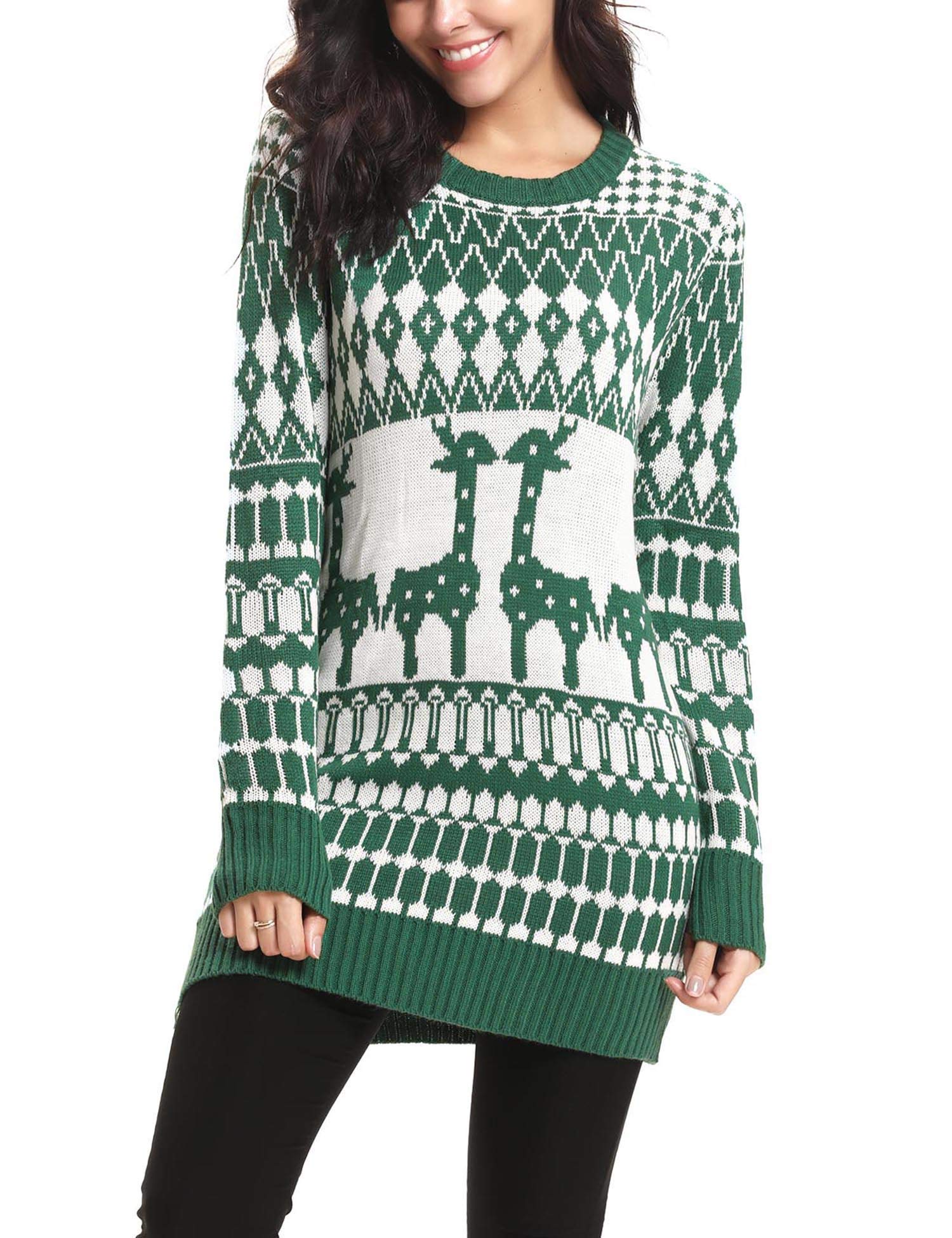 iClosam Women's Ugly Christmas Sweater Dress Reindeer Snowflakes Pullover Jumper - Image 4