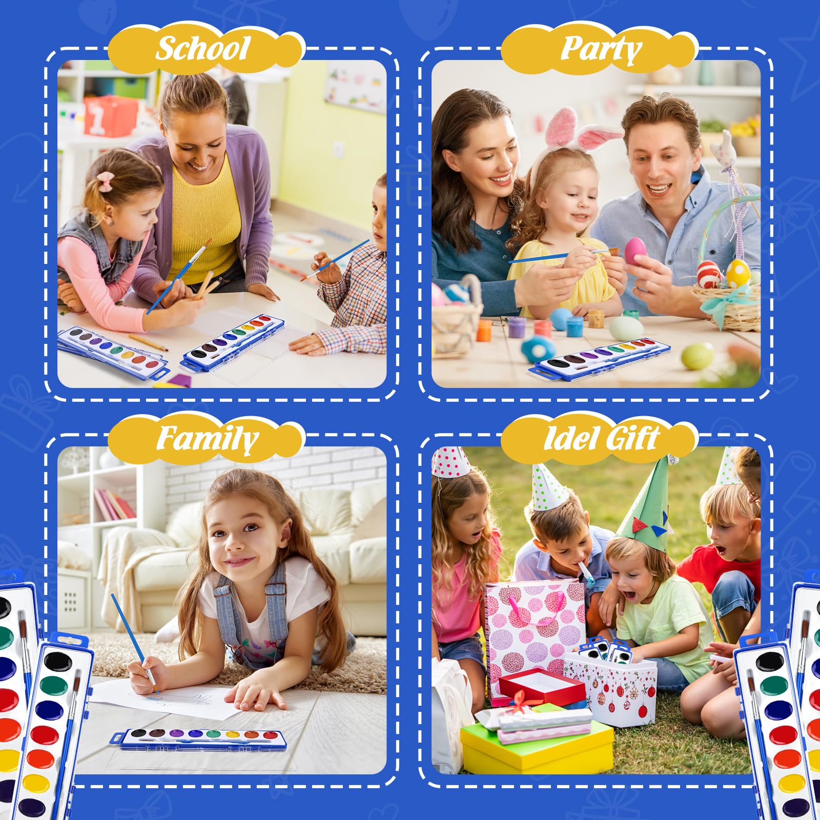 FUMILE Watercolor Paint Set Bulk,5 Pack,8 Colors Watercolors Paint with Paintbrush.Washable Watercolor Paint Set Kids for Parties,Birthday Party Favor,valentines for kids classroom.