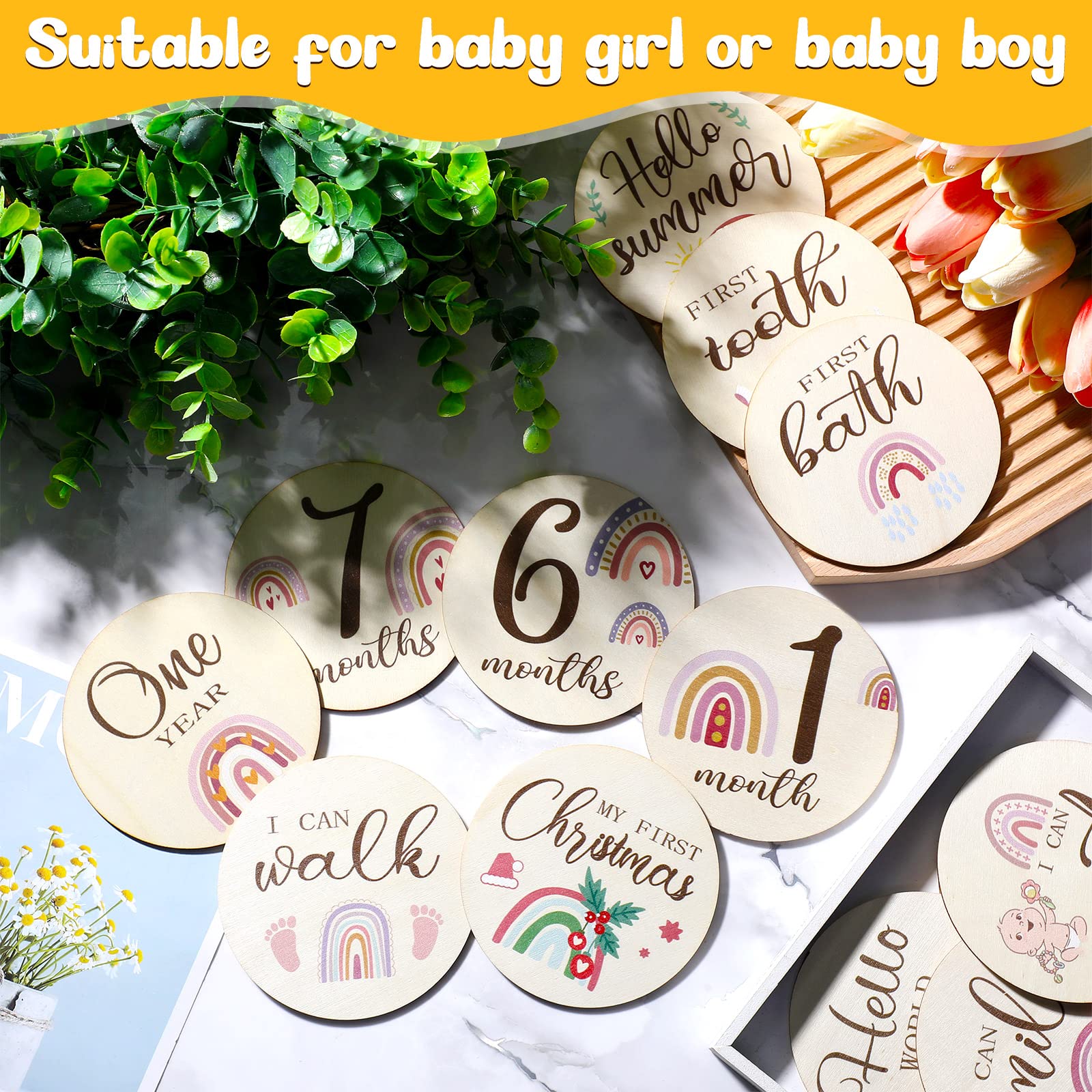 Mua 16 Pieces Wooden Baby Monthly Milestone Cards Baby Monthly ...