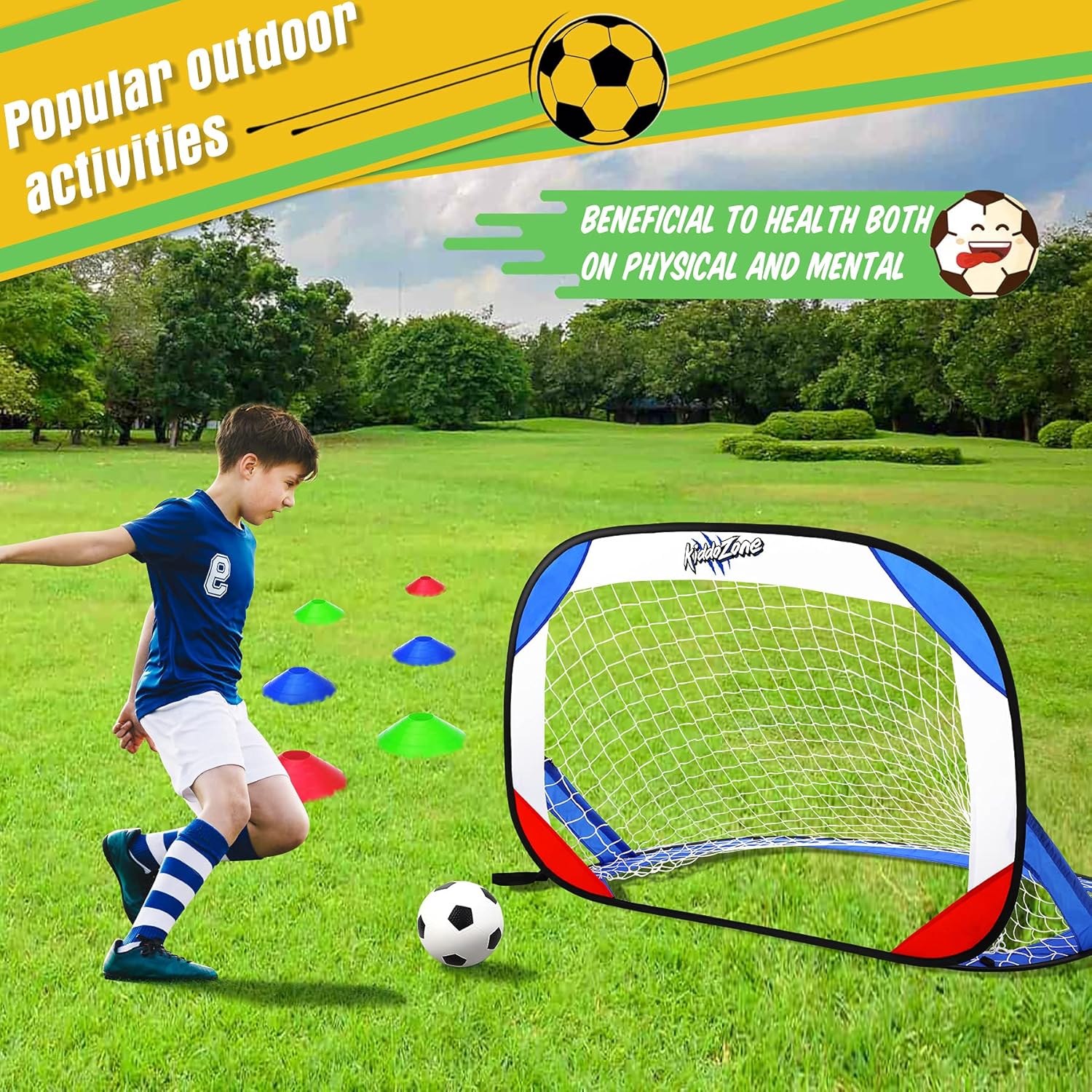 KiddoZone Portable Pop Up Soccer Goals Set,48’ x 29’Folding Soccer Nets with Carrying Bag Pump Training Cones, Backyard Indoor Training Soccer Goal for Kids & Adults: Electronics