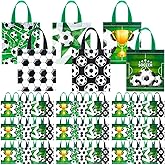 Sweetude 120 PCS Soccer Gift Bags Bulk Reusable Non Woven Football Soccer Goodie Bags with Handles Football Party Favors Supplies for Sports Theme Game Party Competitions Events 9.06 x 8.27 inch