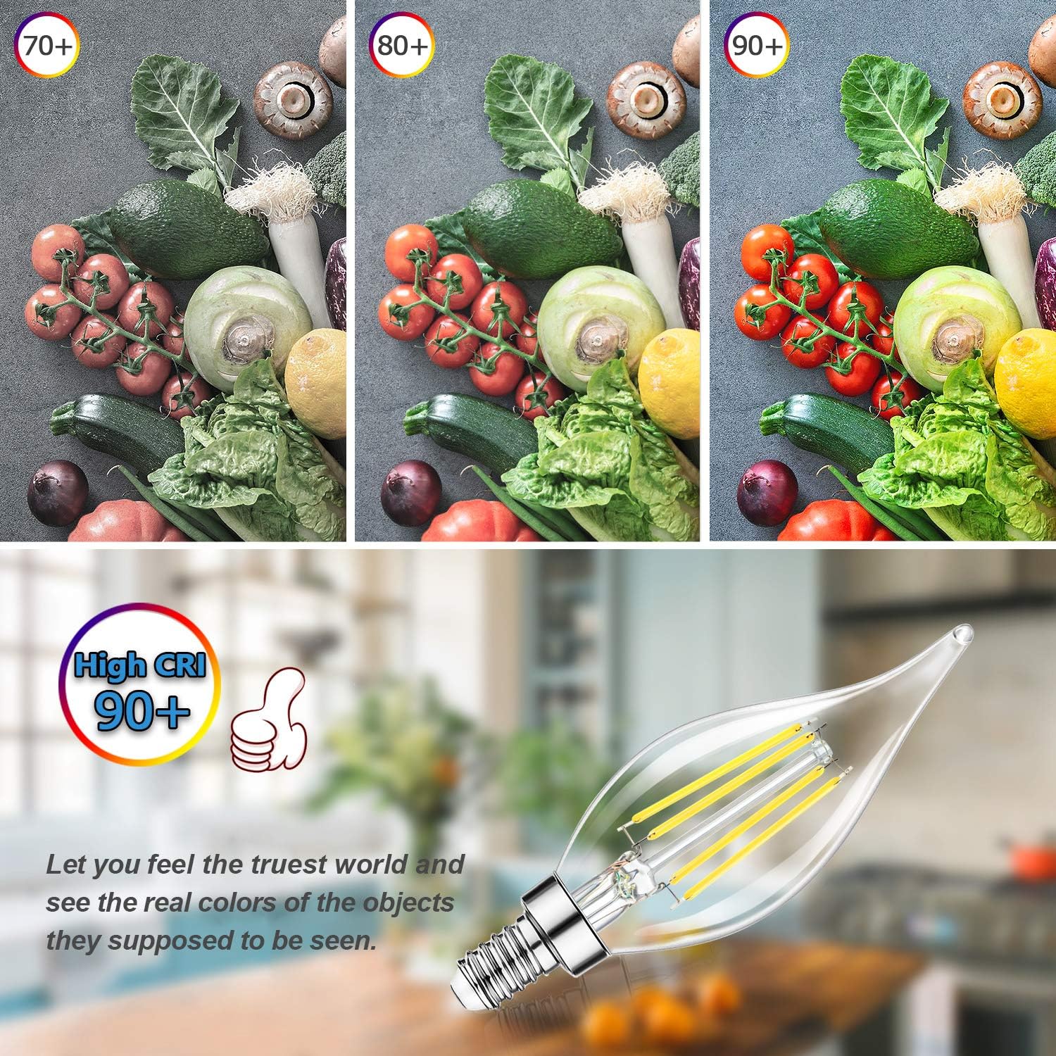 Dimmable E12 Candelabra LED Bulbs 60 Watt Equivalent, 5000K Daylight White, Clear Filament LED Chandelier Light Bulbs 6W, 600lm, CA11 Vintage Ceiling Fan Light Bulb with Flame Tip, 12-Pack - - 