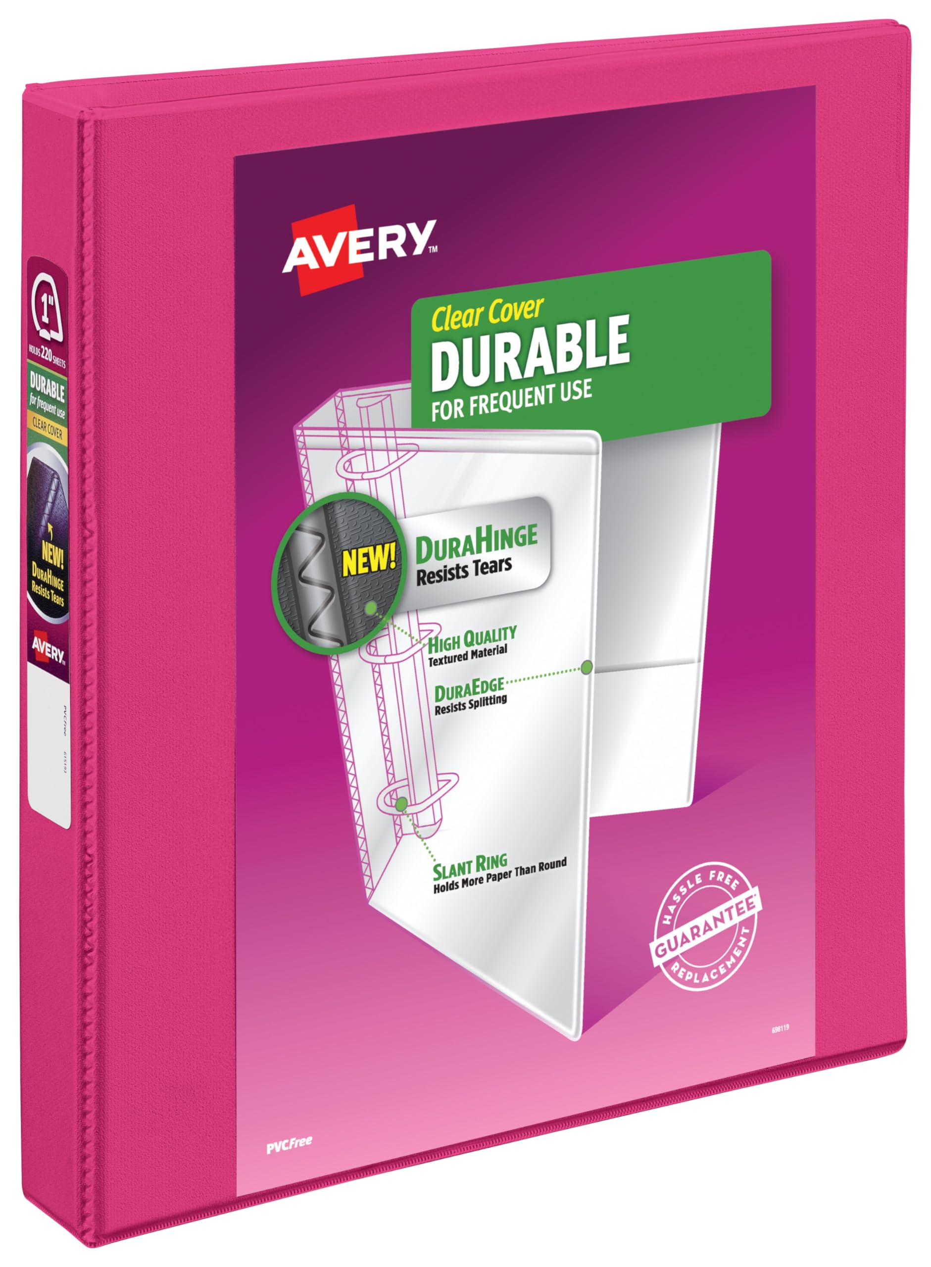 Avery Durable View 3 Ring Binder, 1 Inch Slant Rings, 1 Pink Binder (17830) (Pack of 6) Image