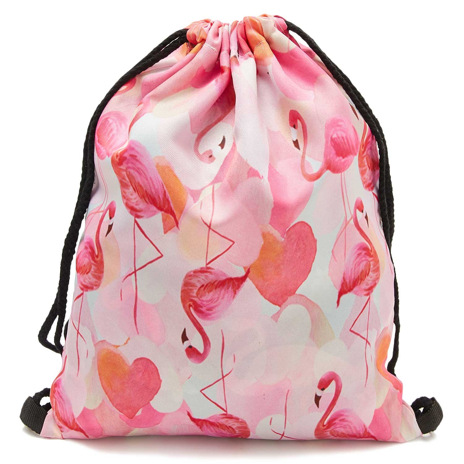 TUONROAD Cute Drawstring Dance Bag Small Cinch Sack Hot Pattern Pink Flamingo Orange White Heart Shape Cosmetic and Toiletry Bags Gift for Girls Ladies Shopping Hiking Jogging