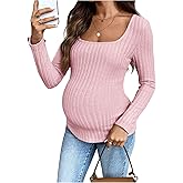 RoseSeek Women's Maternity Ribbed Knit Top Square Neck Long Sleeve T Shirts Fall Tops