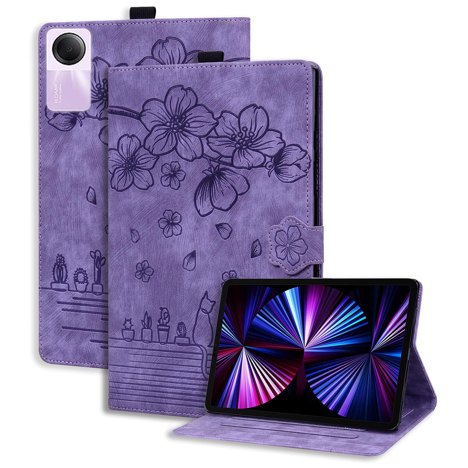 Rosbtib Tablet Case for Xiaomi Redmi Pad SE 11 Inch PU - Leather Flip Case Protector with Card Slot Standing Function Cover Xiaomi Redmi Pad SE 2023, Sakura Cat Purple
