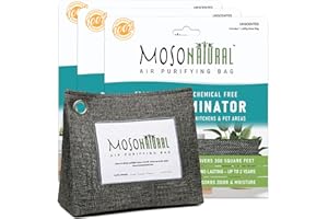 Moso Natural Air Purifying Bag 600g (3 Pack). A Premium Scent Free Bamboo Charcoal Odor Absorber. Kitchen, Bedroom, Basement, Large Room. Luxury Stand Up Design. Two Year Lifespan.