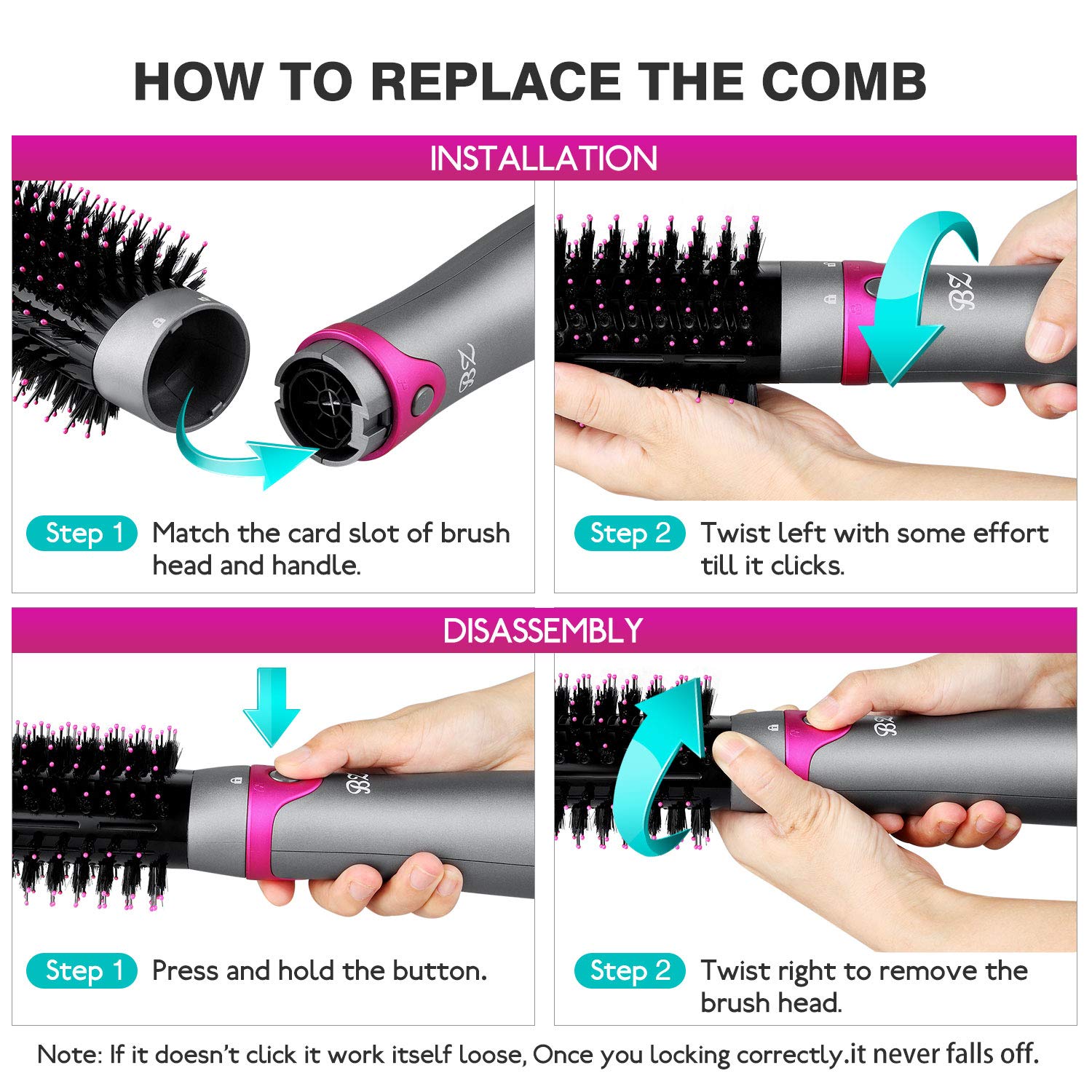 BZ 6 in 1 Hair Dryer Brush and Volumizer, Detachable Hair Dryer Styler, One-Step Hot Air Brush for Straightening Curling Drying Combing Scalp Massage Styling : Beauty