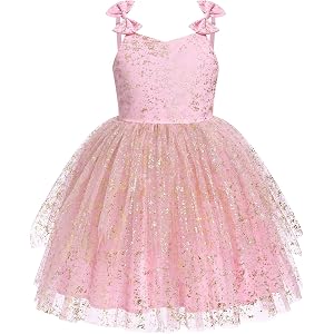 IDOPIP Toddler Princess Dress Fairy Birthday Tulle Glitter Dresses for Baby Girl Bow Tie Strap Tutu Gown for Party Wedding