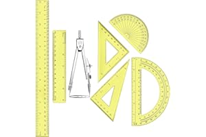 Zonon 1 Set Plastic Geometry Math Set Includes Drawing Compass, 6 Inch 4 Inch Protractor, 45/60 Degree Triangle Rulers 12 Inch 6 Inch Math Ruler Transparent for Office Supplies(Yellow)