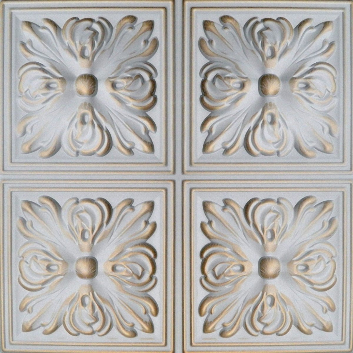 Hand Painted Polystyrene Foam Ceiling Tiles Retro 05 White Gold