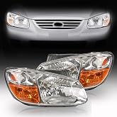 PartsFlow 2PCS Halogen Headlight Assembly Chrome Housing Clear Lens Headlamp Left And Right Side For 2007 2008 2009 Kia Spectra 921012F530 921022F530