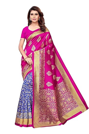 Hasti Womens Art Silk Saree With Blouse Piece(Blue)