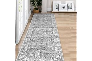 KILOCOCO Hallway Runner 2x8 Runner Rug Vintage Floral Rug Washable Rug Kitchen Runner Non-Slip Low Pile Runners for Hallways Bathroom Rug Laundry Room Rug Distressed Boho Rug, Grey