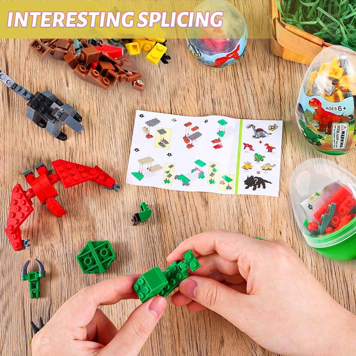 Mini Building Block Sets,12 Pack Dinosaur Toys Building Blocks, 6 in 1 STEM Toys Eggs Building Sets, Party Favors for Kids Goodie Bags Prizes Birthday