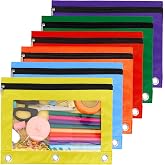 Pencil Pouch for 3 Ring Binder, 6 Pack Pencil Bags with Zipper, Large Capacity Pencil Case for Binder Assorted Color Pencil Case Pouch with Clear Window and Grommets Pencil Pocket for Office Supplies