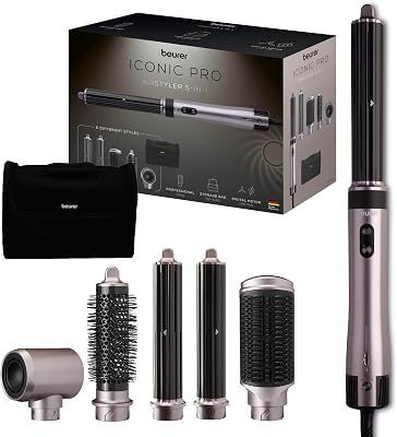HT 110 Airstyler 5 in 1, Styler multifunzionale per capelli per boccoli, lisciatura e volume, styling delicato per tutti i tipi di capelli, ceramica-tormalina, tecnologia agli ioni, 5 accessori