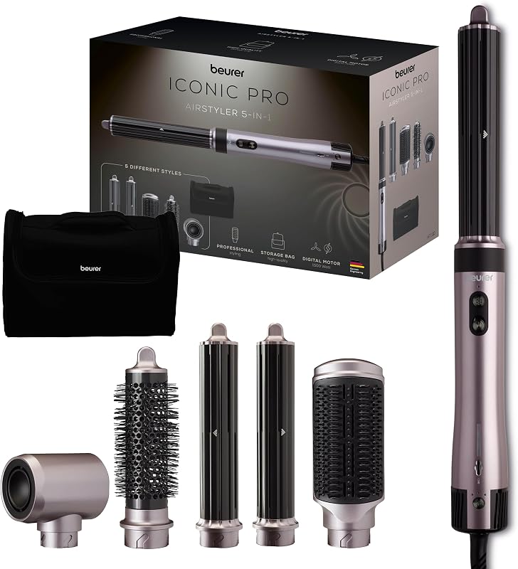 HT 110 Airstyler 5 in 1, Styler multifunzionale per capelli per boccoli, lisciatura e volume, styling delicato per tutti i tipi di capelli, ceramica-tormalina, tecnologia agli ioni, 5 accessori