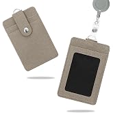 Conisy Vertical PU Leather ID Badge Card Holder with Retractable Lanyard (Grey)