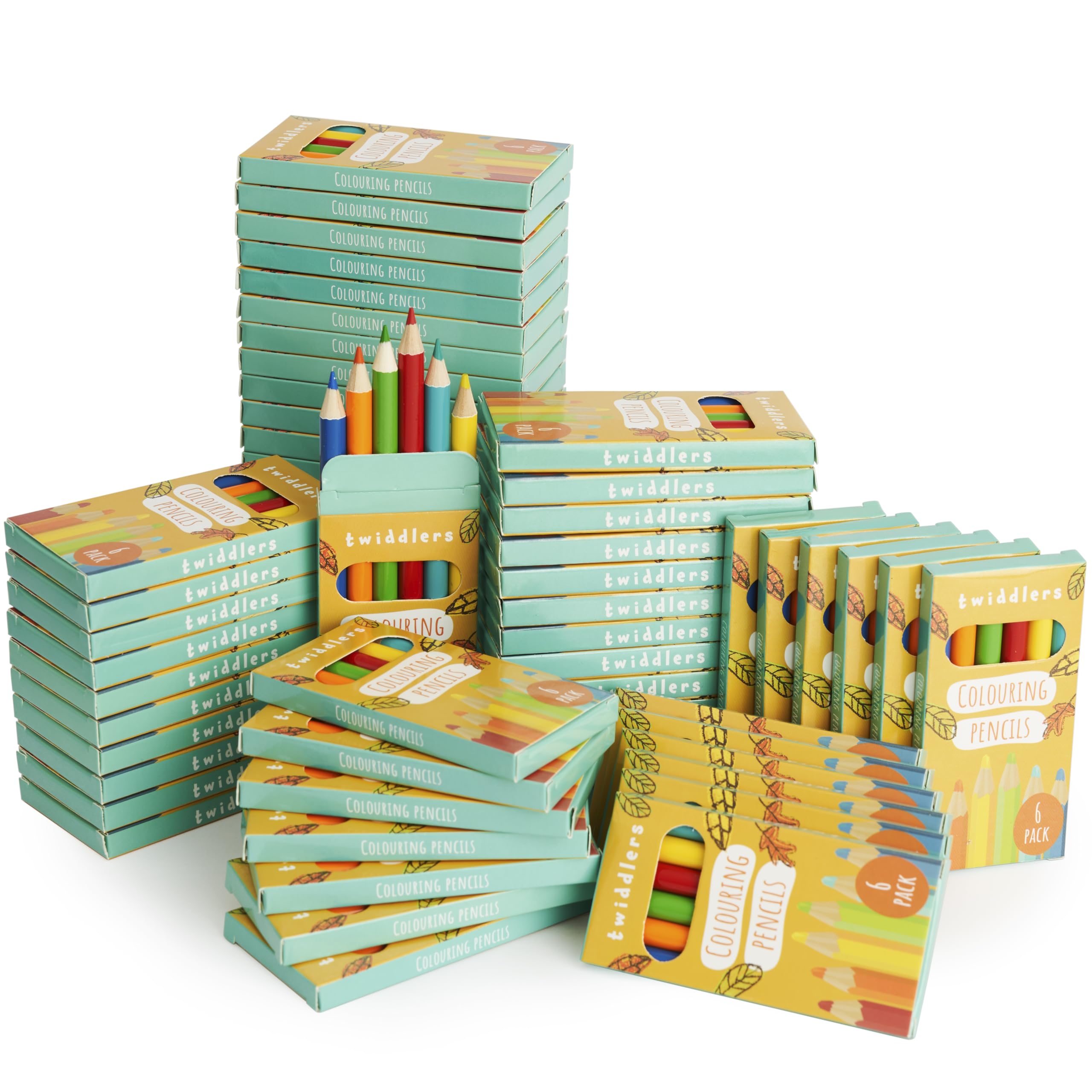 THE TWIDDLERS 60 Boxes of Mini Colouring Pencils - 6 Per Box, 360 Total - Easy Grip Round Barrel, 9cm Length, Multipack Party Bag Fillers for Kids Birthdays, Classroom Class Gifts
