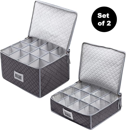 Set of 2 Cups & Glasses Storage Case 1 Best Protection Stemware