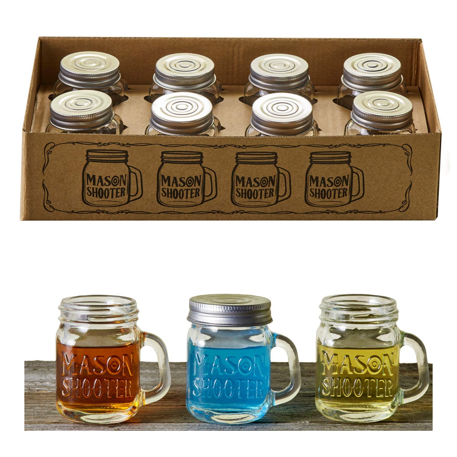 Hayley Cherie Mason Jar Shot Glasses with Lids (Set of 8) Mini