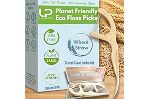 LP LIVINGPRO Twin Line Eco Floss Picks (220 Count) - Plant-Based Straw Wheat Floss Sticks with Travel Case | 2X More Effective Cleaning-Compostable Tooth Flossers, Thin & Shred Resistant Thread |