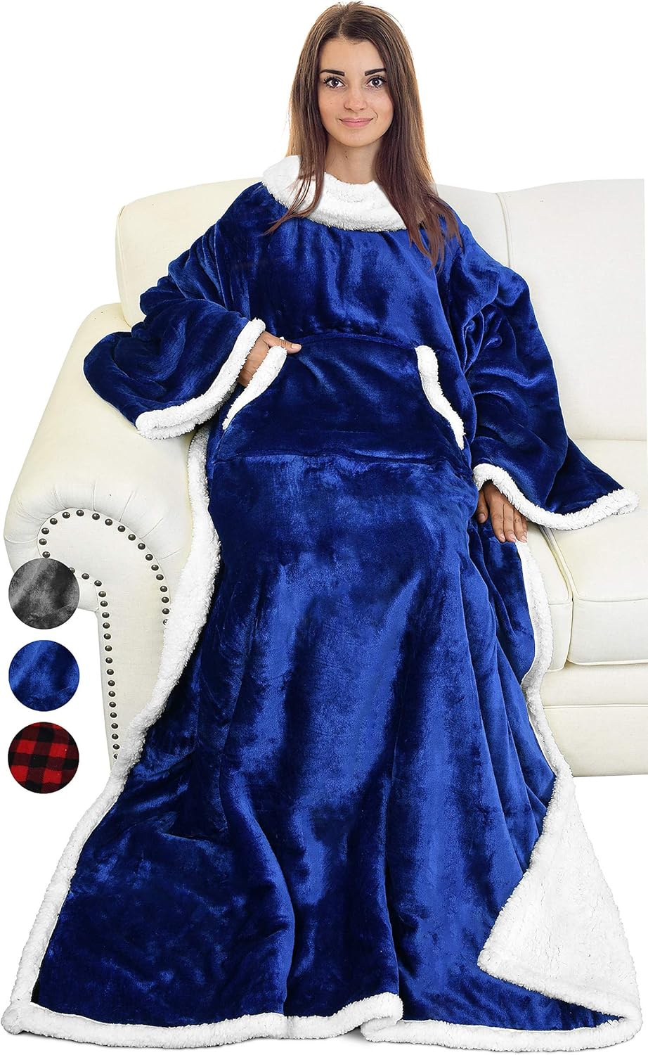 Catalonia Sherpa Wearable Blanket with Sleeves Arms,Super Soft Warm Comfy Large Fleece Plush Sleeved TV Throws Wrap Robe Blanket for Adult Women and Men