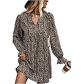 SHENHE Women's Floral Long Sleeve Tunic Shift Dress V Neck Loose Flowy Swing Babydoll Dress