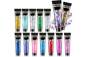 AROIC 14 Colors Body Glitter, Face & Hair Glitter Gel Set for Mardi Gras, Eye Shimmer for Women Glow in the Dark Rave Accesso