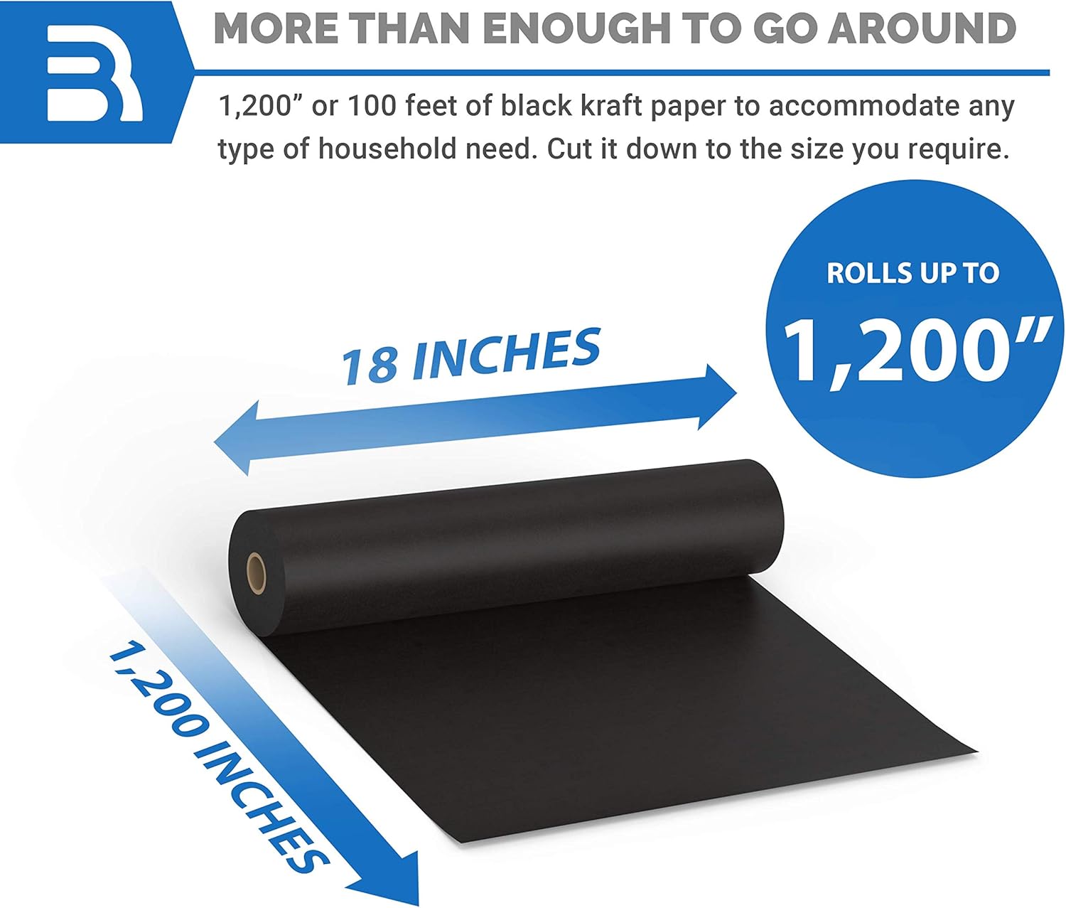 Black Kraft Arts and Crafts Paper Roll - 18 inches by 100 Feet (1200 Inch) - Ideal for Paints, Wall Art, Easel Paper, Fadeless Bulletin Board Paper, Gift Wrapping Paper and Kids Crafts - Made in USA