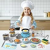 Gotoofun Gotoofun Kids Cooking Set Real for Beginners, 35PCS Mini Kitchen Starter Set with Safe Knife, Easy Cooking Toys for Boys Girls Ages 8-12, Blue