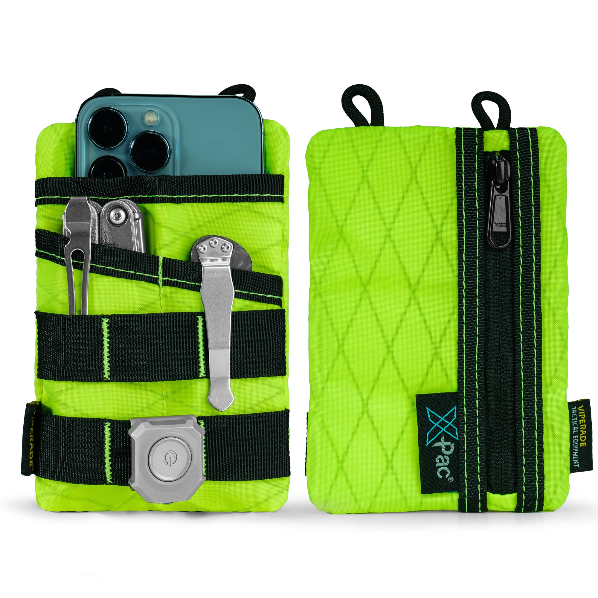 Photo 1 of VIPERADE VE3 Tool Pouch Pocket Organizer, Nylon Tool Belt Loop Pouch with 4 Pockets Tool Storage EDC Pouch for Flashlight/Pocket Knife, Tactical Pen, Notebook (X-PAC-Hot Lime)