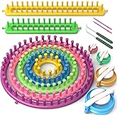READAEER Knitting Loom Kit with Pompom Maker, Round Knitting Loom for Hat, Rectangular for Blanket Scarf Shawl, Knitting Loom Kit for Beginner