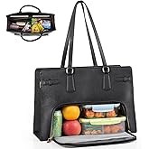 Sisimorac Lunch Tote Bag for Women, 15.6 Inch Laptop Bag with Insulated Lunch Compartment PU Leather Work Bag Notebook Handbag for Office, Business