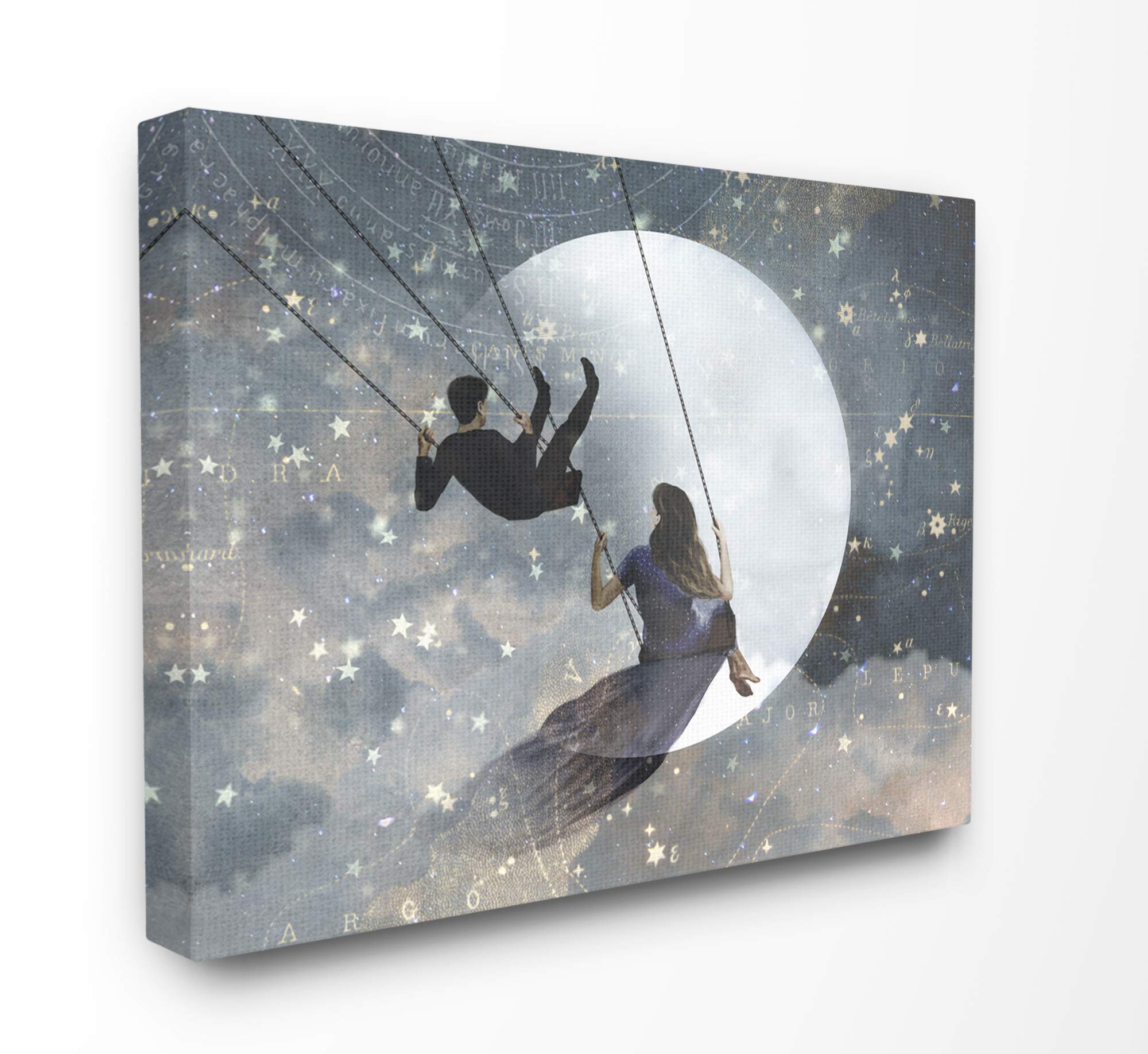 Photo 1 of Stupell Industries Grey and Blue Celestial Love Sky Swinging by The Full Moon and Stars Stretched Canvas Wall Art, 16 x 1.5 x 20, Multi-Color