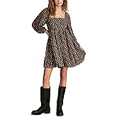 Lucky Brand Womens Printed Square Neck Long Sleeve Mini