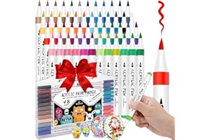 Lot de 48 marqueurs de peinture acrylique de qualité supérieure pour papier toile, bois, pierre, peinture sur roche, parfaits