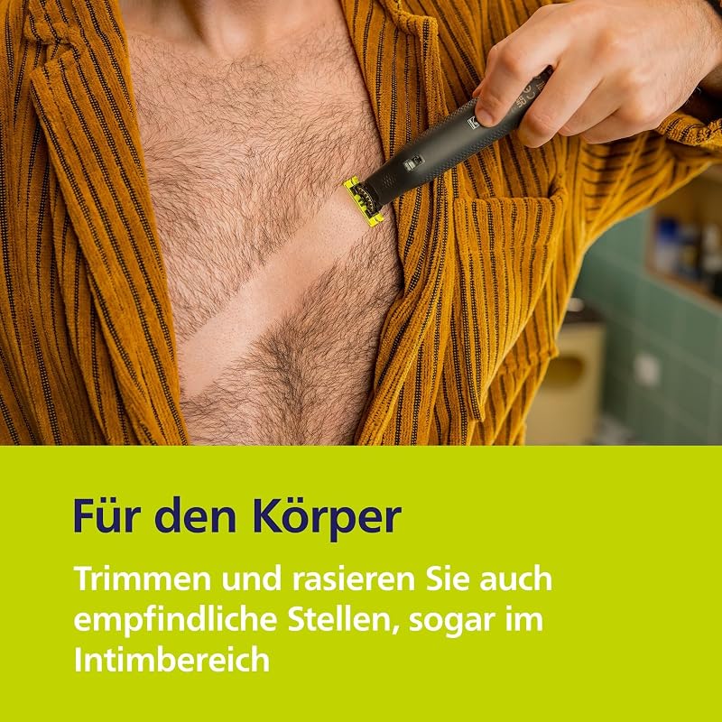 OneBlade Pro 360 Face & Body - elektrischer Rasierer, Trimmer & Bodygroomer, 2x 360 Klingen, Präzisionskamm, 2x Körperaufsätze, Reisetasche, Ladestation, für Gesicht & Körper (QP6652/30)