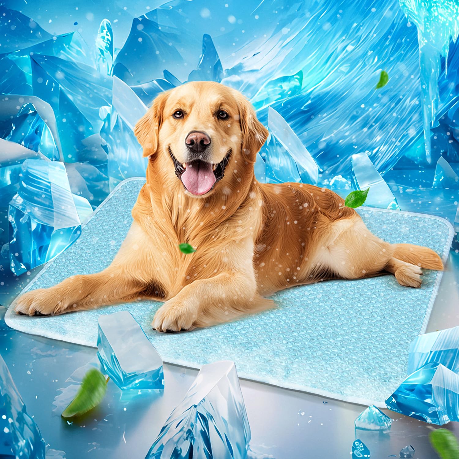 Photo 1 of Mora Pets Dog Cooling Mat Breathable Cooling Pad for Dog Cats Washable Pet Cooling Mat for Indoor Outdoor Pets with Non-Slip Bottom 36 x 27 inch Light Blue Medium