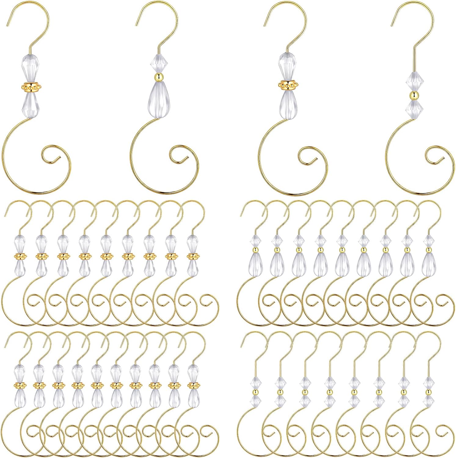 Ornament Hooks - Ripeng Christmas Ornament Hook Acrylic Wire Ornament Hook Christmas Acrylic Ornament Hook for Christmas Tree Ornament Hanger, Home Decor, 4 Styles (Gold Hook, Transparent Bead,72 Pieces)