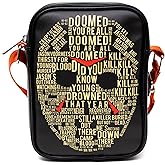 Horror Movies Vegan Leather Crossbody Backpack for Men and Women with Adjustable Strap, Friday the 13th Jason Hockey Mask Quotes Typography Black