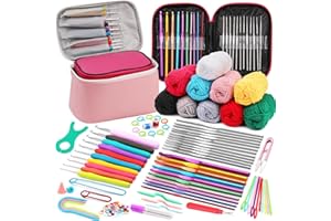 IMZAY 129 Pcs Crochet Kit, Crochet Hooks Yarn Set with 32 Crochet Hooks,10 Colors Yarn Balls, Blunt Needle, Stitch Markers, S