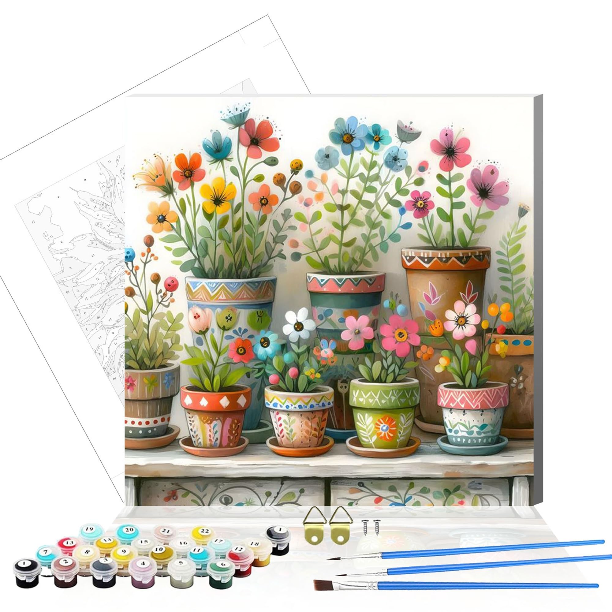 WUJIEJ Adults Paint by Number Kits,Framed Painting by Numbers Kits on Canvas,Color by Numbers Adult Acrylic Watercolor Gifts for Friends Wall Decor (Flowerpot)