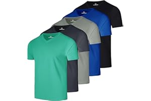 Real Essentials 5 Pack: Men's Mesh Quick Dry Short Sleeve V-Neck T-Shirt - Athletic Performance (Available in Big & Tall)