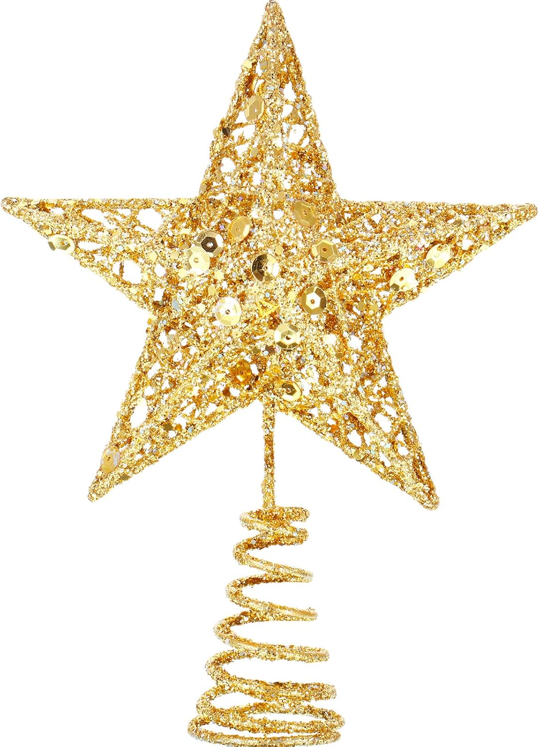 Tree Toppers - 6 Inches Star Tree Topper Exquisite Shimmery Christmas Tree Topper for Christmas Tree Decoration (Gold)
