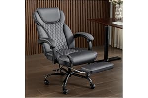 amseatec Office Chair, Big and Tall Office Chair with Foot Rest Ergonomic Office Chair Home Office Desk Chairs Reclining High Back Leather Chair with Lumbar Support(Gray)