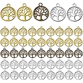 50pcs Tree of Life Charms Pendants Alloy Tree Bead Charm Craft Supplies for Bracelet Necklace Jewelry Making Findings Accessory,5 Colors