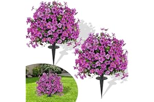 FAJUNZH 23" Set of 2 Artificial Boxwood Topiary Ball with Violet Flowers with Spikes for Outdoor, UV Resistant Faux Greenery Shrubs, Realistic Fake Bushes Plants for Garden, Yard, Front Porch, Patio Decor
