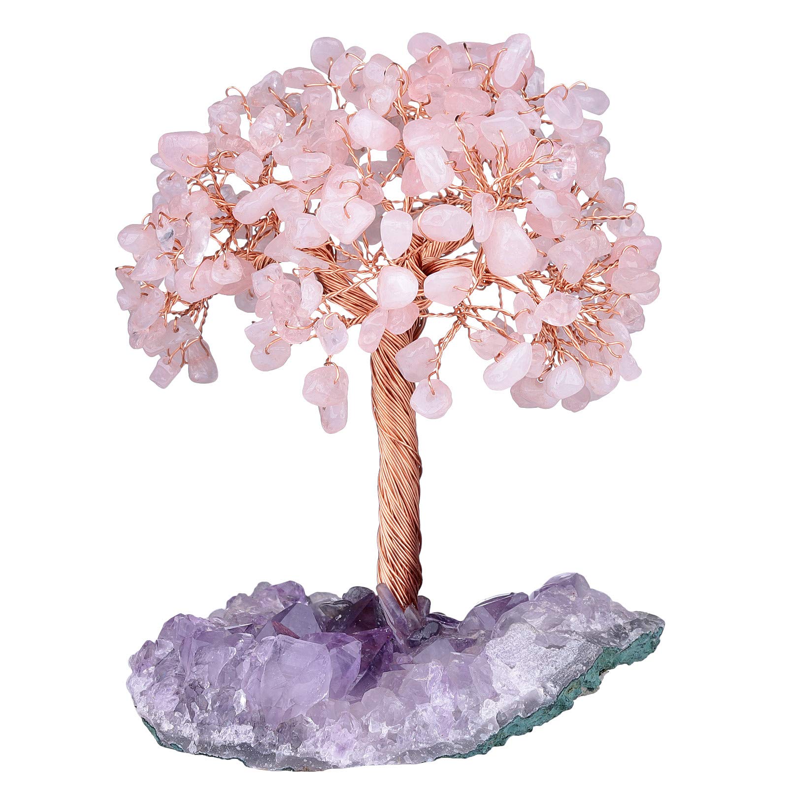 mookaitedecor Rose Quartz Crystal Tree with Crystal Cluster Base Bonsai Money Tree Gift, Wealth Luck Feng Shui Crystal Gift Ornament Crystal Tree of Life Reiki Chakra Healing Pink Room Decor